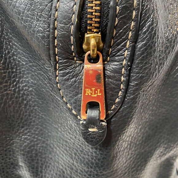 Lauren Ralph Lauren Black Leather Satchel Pocket Handbag - Picture 5 of 10